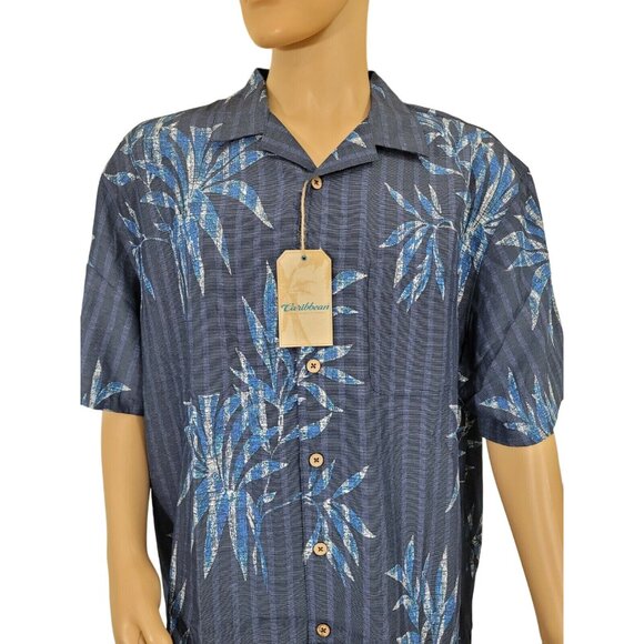 Caribbean Men's Shirt Size XL Casual Short Sleeve Button Up Dark Blue  36 - Picture 2 of 9